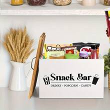 Estante de almacenamiento de aperitivos de madera rústica con asa - Organizador multifuncional de canasta para almacenar chips, dulces y bebidas - Ideal para encimera, despensa y gabinete - Multicolor - Ver 5
