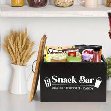 Estante de almacenamiento de aperitivos de madera rústica con asa - Organizador multifuncional de canasta para almacenar chips, dulces y bebidas - Ideal para encimera, despensa y gabinete - Multicolor - Ver 3