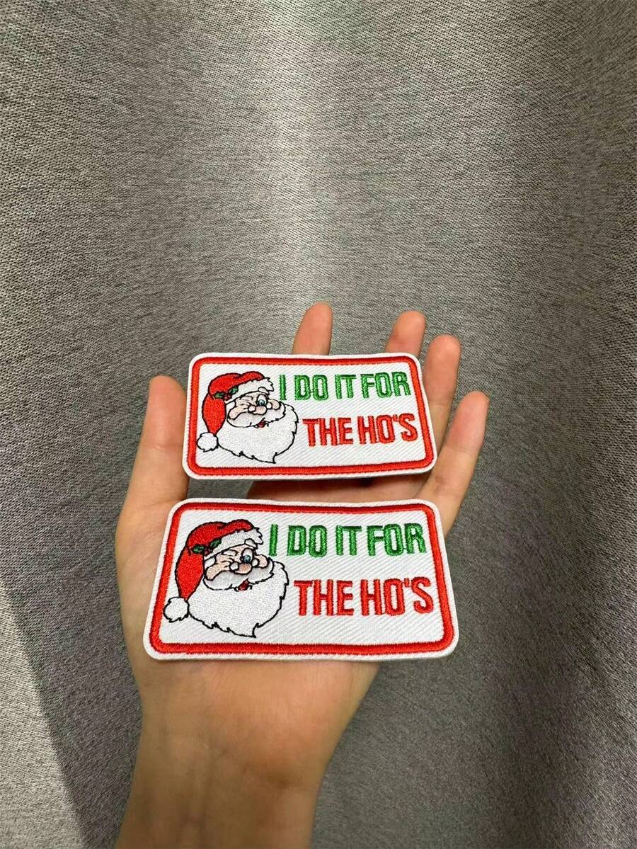 圣诞节圣诞老人刺绣熨烫补丁，少女趣味补丁，适用于 DIY 卡车司机帽、夹克、衣服和包 - 彩色 - 查看 1