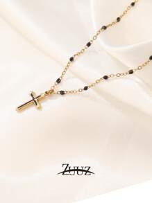 1 pieza Collar con colgante de cruz de acero inoxidable de moda plateado en oro de 18K para mujer, collar gargantilla con colgante de cruz, joyería de regalo
