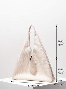 Vintage PU Woven Pattern Shoulder Bag, Large Capacity Tote Bag, Minimalist Underarm Bag, Big Handbag, Commuter Bag And Shopping Bag (Pattern Random)