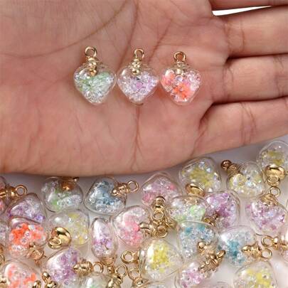 12st/set Glow In The Dark Glas Hjärtformshänge, Glow Smycken Gör-det-själv-tillbehör, vackra halsbandstillverkningskomponenter, Omärkt glasmaterial, Diverse färger, Spruckna akryldistanspärlor, färgglada bläcktryckta keramiska mönster Runda pärlor för DIY-armband och halsband