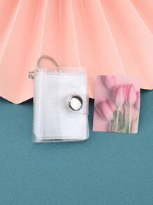 16 Sheets/1 Book/1 Inch, Sparkly White Mini Photo Album Keychain, Simple & Delicate Bag-Insert Style Id Card Holder Back To School,Back To School,School Supplies