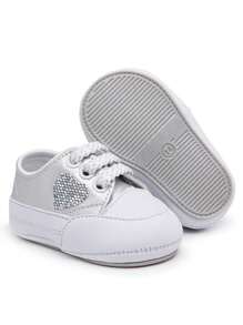 Newborn Baby Girl Pink Sneakers With Sole For Christening - 銀色 - 查看 7