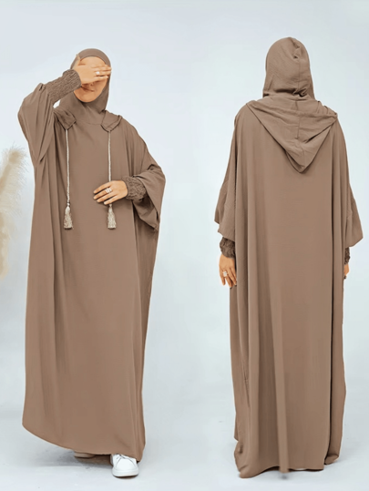 1 pièce Grande taille Fichu en mousseline de soie froissée de couleur unie ample avec capuche, style mode Dubai, convient pour le printemps, l''été et l''automne pour un usage quotidien pour femmes