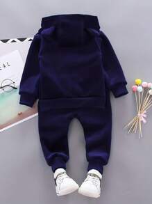 2 chiếc áo hoodie lông cừu họa tiết đầu gấu hoạt hình cho bé trai và bộ đồ dài tay, ấm áp cho mùa thu/đông - Màu xanh hải quân - Xem 2
