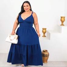 Long Spring Plus Size Dress - 藏蓝色 - 查看 2