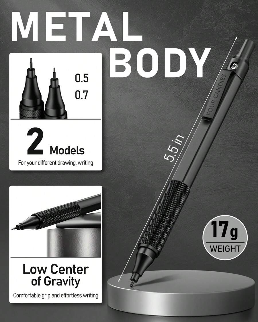 Mechanical Pencil, Drafting Metal Pencils Set With 360PCS HB Lead, 3