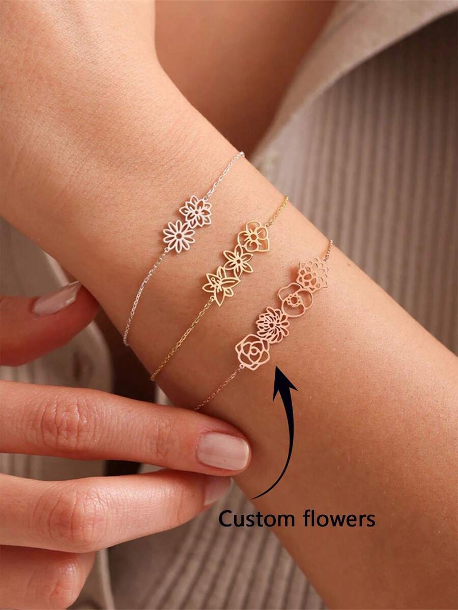 Vòng tay hoa theo tháng sinh tùy chỉnh, Vòng tay khắc tên tùy chỉnh (Quà tặng cho mẹ), Vòng tay dây hoa cá nhân hóa từ 1-5 bông, Quà tặng tùy chỉnh tinh tế, Quà Giáng sinh, Quà sinh nhật (cho nữ), Quà tặng cho bạn trai, bạn gái, bố, mẹ, gia đình, bạn bè, kỷ niệm, tốt nghiệp, dạ hội, tiệc tùng - Bạc - Xem 1