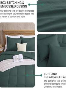 Comforter Sets,Full Queen King Size Bedding Set 3 Piece, All Seasons Comforters Set With Shams - 水鴨藍 - 查看 6