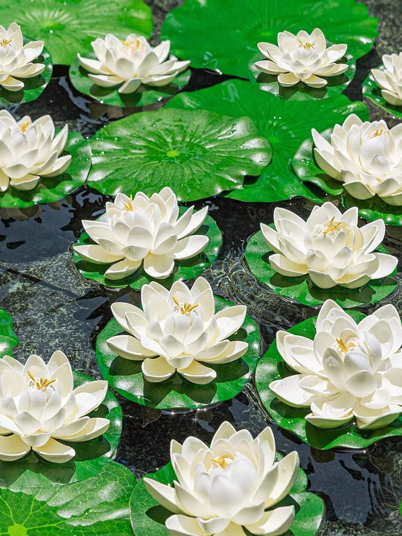 6pcs/5pcs-fake water lily petals ، decoration pond floating lotus ، زهرة لوتس الاصطناعية ، زهور زخرفة مزيفة ، الرغوة العائمة على الماء تحاكي بتلات زنبق حقيقية للليلي مثالية لدكنة حفراء البركة الواسعة (البطن الأبيض) | مقاس: 3 قطع