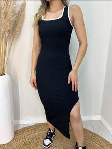 Stylish Ribbed Midi Dress By Fashion Blogger - Black - View 1