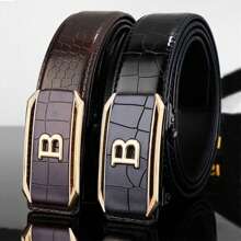 1pc Men's Business Crocodile Grain Leather Automatic Buckle Belt, Casual Style Summer, School Casual, Business, Boyfriend Husband Father Dad Men Gift, Daily Wear, Fashion, Teen, Outdoor, Vacation, Athletic, Travel, Street, Boho, Vintage Fall, Autumn, Halloween Autumn-Winter Accessories, Suitable For Teens, Youth, Men, Casual, Outdoor, Athletic, Vacation, Graduation Gifts, Birthday, Daily Wear - Multicolor - View 6