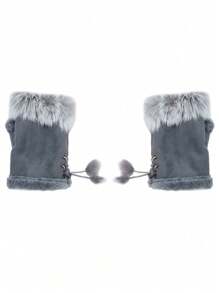 1 Pair Women Knitted Wool Splicing Gloves, Half Finger Gloves, Cute, Lovely, Sweet, Smooth, Soft, Writing, Luxurious, Warm, Autumn, Winter Thanksgiving Christmas Winter Holiday Outfit Women+Winter Gear+Gloves Bear+Christmas - Multicolor - View 9