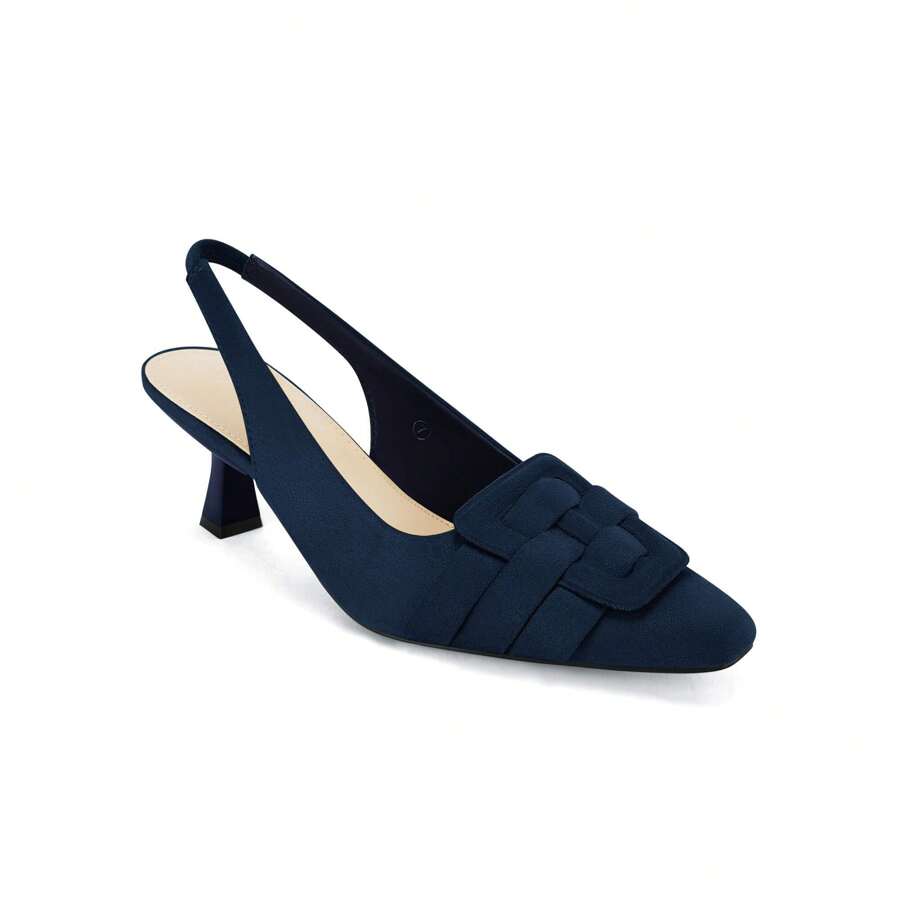 Womens Sling Back Kitten Heels Low Dress Shoes Slingback Pumps Pointed Closed Toe Comfortable Party Office Sandals Christmas Gift & New Year Gift - 藏蓝色 - 查看 1