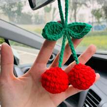 onEternal Handmade Crochet Cherry Pendant Ornament, Car Interior Decor
