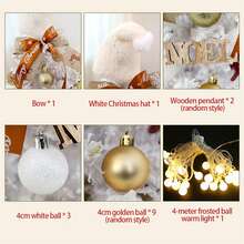 23.6inches 1pc Artificial Christmas Tree Set Tabletop DIY Flocked Mini Fake Christmas Tree With Ornaments Light String Desk Decoration - White - View 5