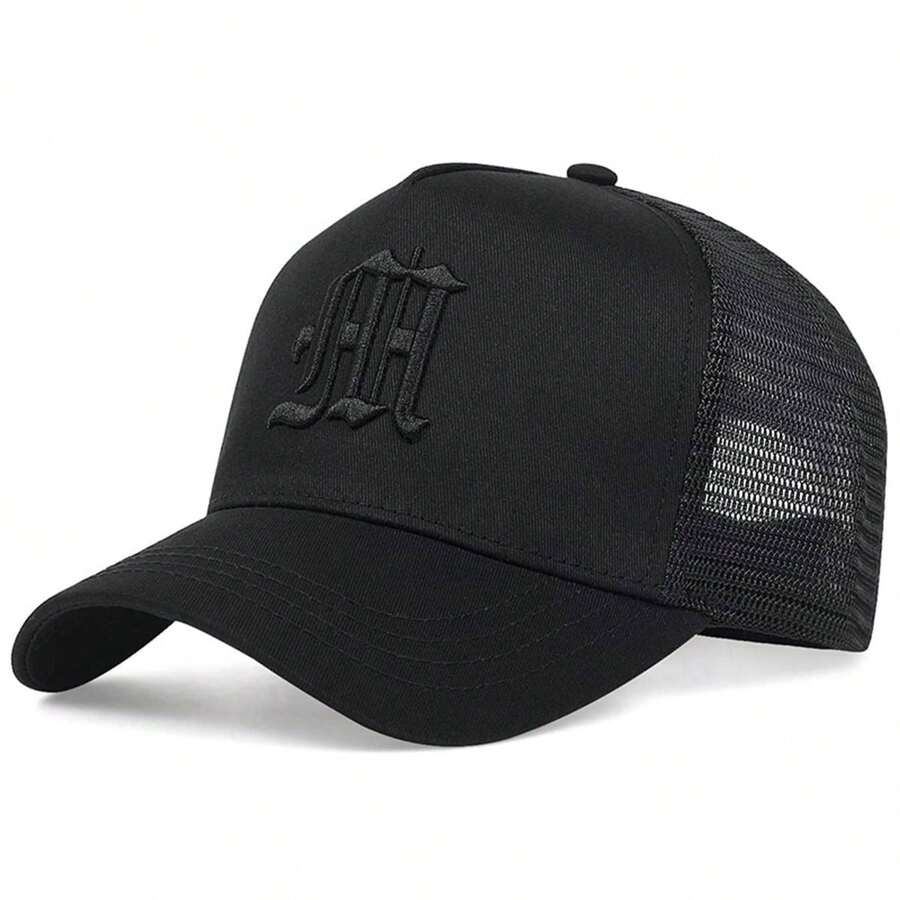 1Piece Men Letter M Embroidered Baseball Cap Mesh Hat Outdoor Adjustable Sunscreen Leisure Hat Spring Autumn Travel Tourism Beach Vacation - màu đen - Xem 1