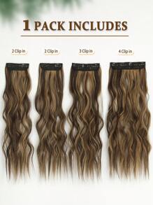 夹式接发棕色 22 英寸 4 件套 长款天然水波耐热纤维合成假发 适合女士女孩派对日常使用 - 間色 - 查看 3