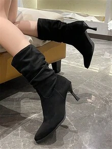 Bốt cao gót xếp ly thời trang thu đông cho nữ, phong cách gợi cảm, thanh lịch và cổ điển, phù hợp cho những dịp thường ngày, tiệc tùng và trang trọng - màu đen - Xem 4
