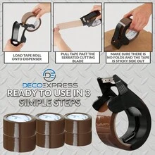 Deco Express Packaging Tape Dispenser With 6 Rolls Strong Brown Fragile Clear Heavy Duty Packing Boxes Moving House Essentials - Marrón - Ver 6