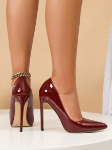 Fall/Winter 2025 Women's Glossy Pointed Toe High Heel Pumps, Burgundy, New 2024 Collection, Elegant