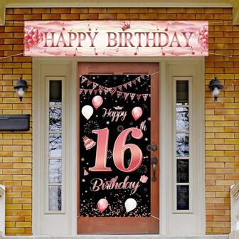 1pc Black & Rose Gold Birthday Party Door Hanging Banner, "Happy Birthday" Decoration For 13, 16, 18, 20, 21, 30, 40, 50, 60, 70, 80 Years Old, Party Photo Booth Backdrop, Celebration Decor, Home Decoration, Holiday Party Supplies,Christmas