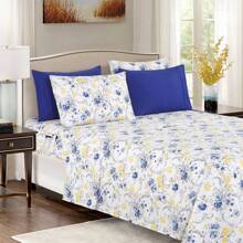 Mocassi 6-Piece Floral And Stripe Pattern Sheet Set - Soft As A Hotel Premium Quality Bedding - Xanh nguyệt quế - Xem 5