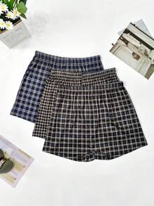 Bộ 3 quần short kẻ caro in họa tiết caro lưng thun thoáng khí cho nam, quần ngủ rộng rãi thoải mái, quần đùi boxer thoải mái - Nhiều màu - Xem 2
