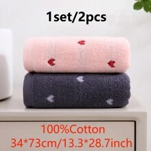 2pcs/Set Mixed Color Towel, Heart Pattern Thickened Absorbent Soft Skin-Friendly Face Towel Washcloth Bathroom Supplies, Multi-Color Combination Available For Home Use Home Bathroom Decor Fall Decor Back To School Dish Cloths Kitchen Towel
