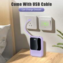 This Mini Portable Power Bank Features A 10000mAh Capacity With A Built-In 4-In-1 Multifunction Cable.Mini Powerbank,Small Size, Big Power!  Supporting 15W Fast Charging, It's Compact, Perfect For Travel, Business, Keeping Your Devices Powered Anytime. - 黑色 - 查看 4