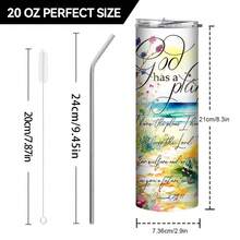 1 件美丽花朵图案不锈钢水杯 20 盎司，带盖、吸管和吸管刷，简约时尚旅行水杯 - 不锈钢真空冷水杯，可爱时尚的随身杯，便携式防漏水杯，送给家人和朋友的礼品杯，户外饮具，健身、旅行、家庭、办公室， - 彩色 - 查看 6