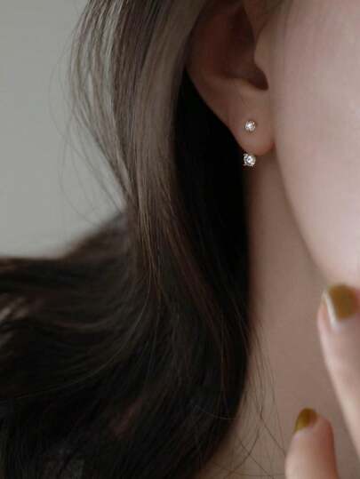 1 Pair S925 Sterling Silver Zirconia Mushroom Stud Earrings, Cute & Petite, Gift For Friends & Anniversary