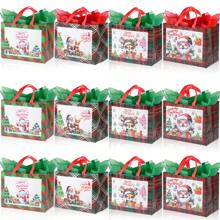 4 piezas/12 piezas Bolsas de regalo grandes de Navidad, bolsas reutilizables con papel de regalo, bolsas de tela no tejida para Navidad, adecuadas para eventos y fiestas navideñas, decoraciones navideñas, pijamas navideños, regalos navideños, decoración navideña