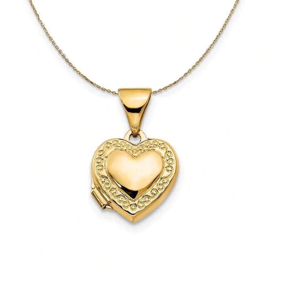 The Black Bow 14k Yellow Gold 10mm Scroll Heart Locket Necklace SHEIN USA