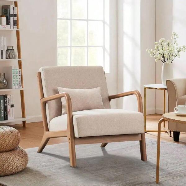 EBELLO 29*33*26 Inch Solid Color Solid Wood Living Room Chair 105° Backrest Non-Slip Casual Bedroom Chair With Pillow