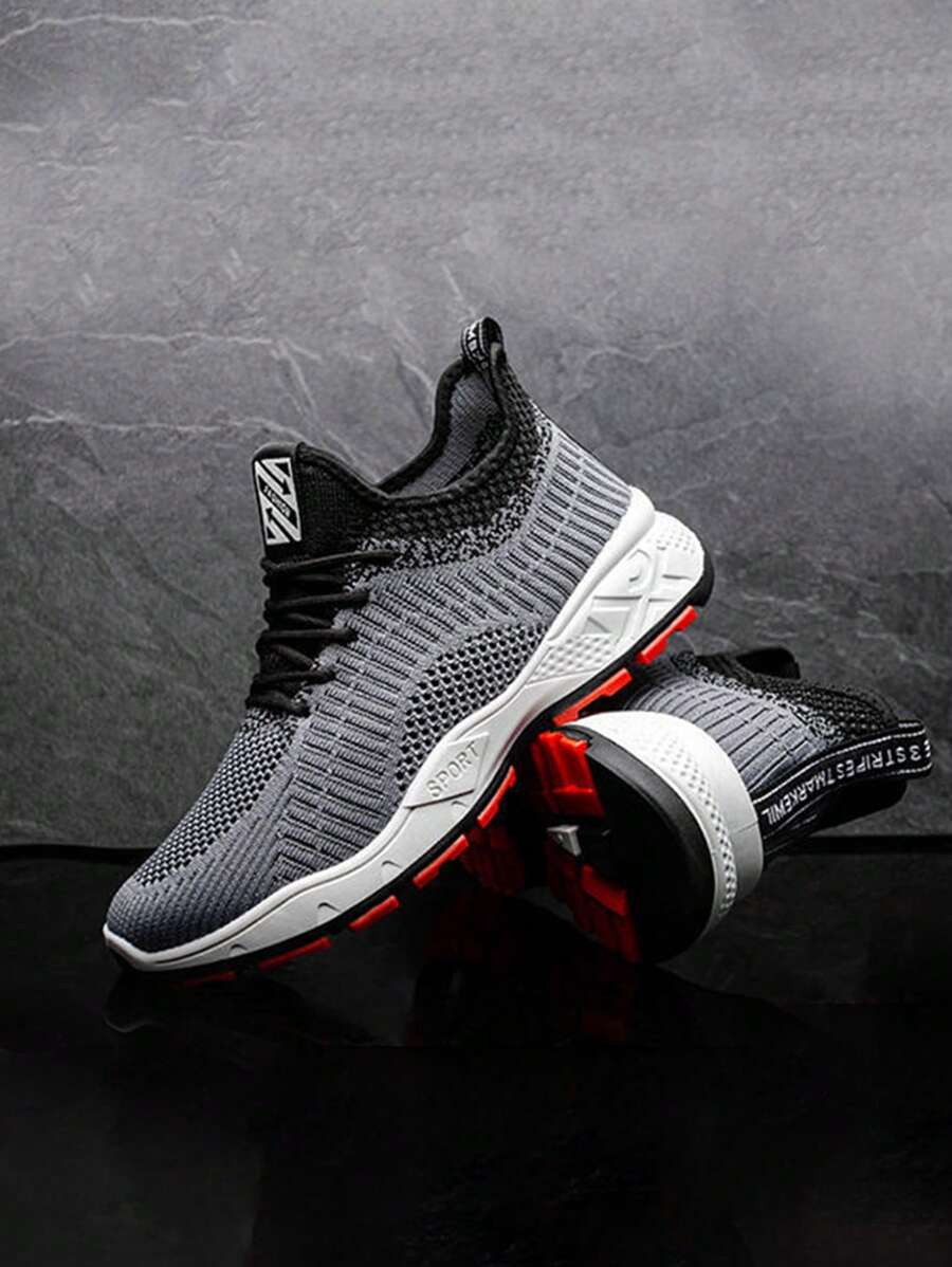 Men's Solid Color Hollow Breathable Mesh Low-Top Shallow Mouth Casual Sports Shoes, Lightweight And Comfortable Round Toe Lace-Up Men's Tennis Sneakers, Suitable For Basketball, Boys And Teenagers Outdoor Walking Wear - 灰色 - 查看 1