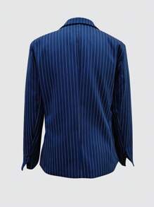 Standard Fit Men's Vertical Striped Lightweight Blazer Jacket - Navy Blue - View 3