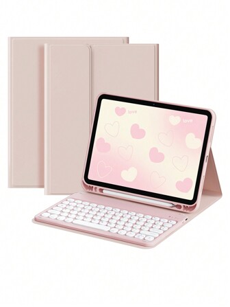 Pink Keyboard Case Compatible With IPad 7/8/9th 10.2 Inch, Galaxy Tab/Xiao/Hua-Wei Keyboard Protective Cover, With Pen Holder,Supports Automatic Sleep/Wake Lid