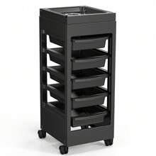Salon Cart For Hair Stylist Black With 5 Drawers & Hair Dryer Holder, Hair Cart Organizer Storage Cabinet For Hairdressing Beauty Spa Tools, Rolling Barber Cart Outdoor Decor