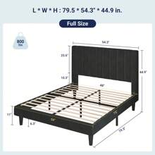 Allewie Velvet Upholstered Twin/Full/Queen/King Bed Frame With Vertical Channel Tufted Headboard / Sturdy Wooden Slats For Platform Bed Use / Mattress Foundation/Box Spring Optional / Easy Assembly – White/Black/Blue/Green/Pink * Bed Frame Queen Queen Bed Frame Bed Frame Full Full Size Bed Frame King Size Bed Frame Twin Bed Frame Room Decor Home Decor Christmas Decor Bedroom Decor Valentine Day Decor Storage Living Room Decor Furniture House Decor - 黑色 - 查看 9