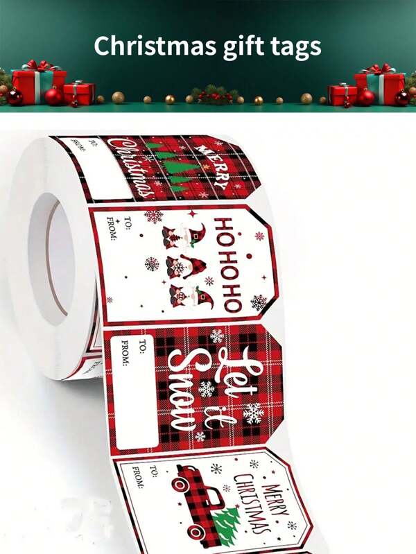 500 Pcs Christmas Gift Tags - Festive Paper Labels With Red Plaid Design And Ho Ho Ho, Joy, Merry Christmas, And Let It Snow Messages,Christmas