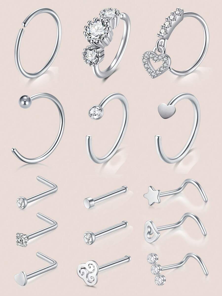 CIZME 15PCS Nose Rings Nose Rings Hoops Nose Studs Nose Rings Stainless