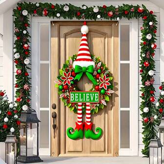 Christmas ElfLegs Wreath Backdrop,Vertical Hanging Polyester Front Porch Decoration For Holiday & New Year Celebrations, Durable, Easy To Hang, Festive Red And Green Colors, Perfect For Indoor And Outdoor Use