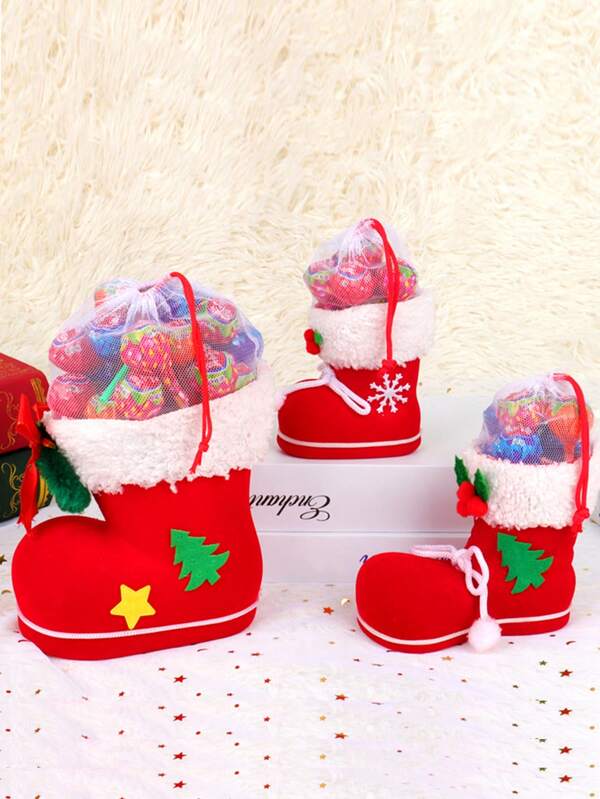 1pc Sacola de presente de bota de doces de Natal, Sacolas de presente de meia de veludo vermelho de Papai Noel, Recipiente de decoração festivo de plástico para doces e presentes, Enfeites de árvore de Natal pendurados, Halloween, Decoração de Halloween