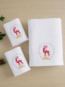 QIBHI 3/2/1件装圣诞毛绒浴巾/浴巾，驯鹿和圣诞卡车图案，吸水性强，柔软舒适，圣诞礼物及装饰浴巾，适用于美容院、酒店、运动场所、家居等，可作毛巾、护肤浴巾使用。 - 白色 - 查看 4