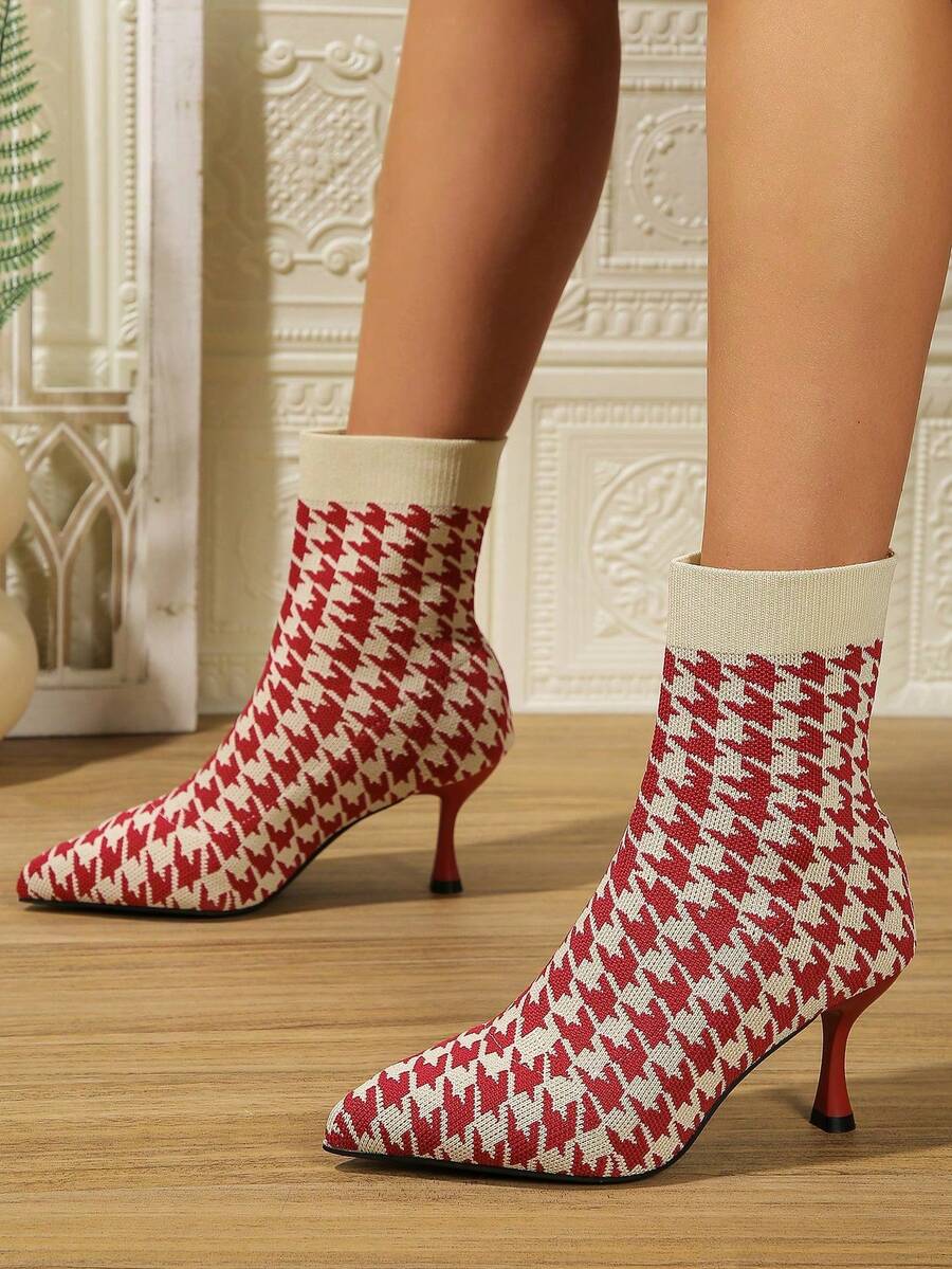Giày bốt cao gót mũi nhọn thoáng khí cho nữ - kẻ sọc đỏ - Xem 1