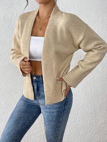 Women's Drop Shoulder Lace-Up Cardigan With Waist Tie And Wrap Chest Design - Khaki - View 6