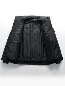 Men's Warm Solid Color Zipper Pocket Jacket, Autumn And Winter Windproof High-Neck Casual Biker Jacket, Fashionable Thick Long-Sleeved Jacket. - 黑色 - 查看 10