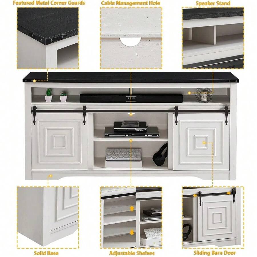 Farmhouse TV Stand For 75 Inch TV, Large Highboy Entertainment Center